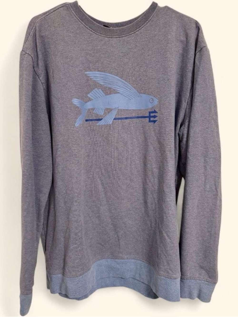 Patagonia Gray Crewneck Sweatshirt with Blue Fish Graphic